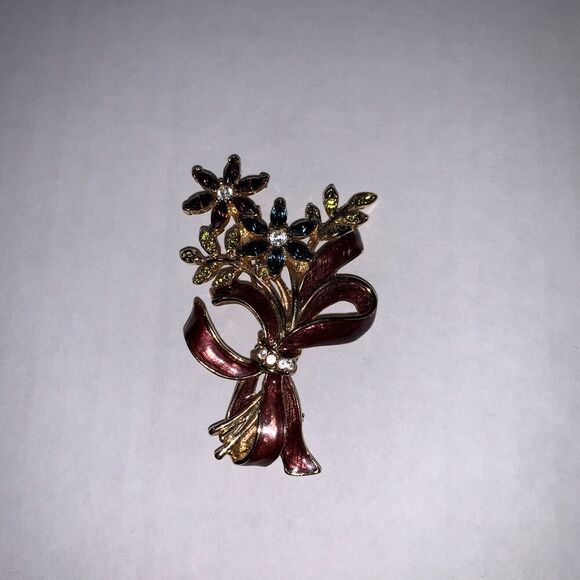 Vintage Signed Monet Multi-color Rhinestone Enamel Flower Brooch, women's brooch - Picture 8 of 10